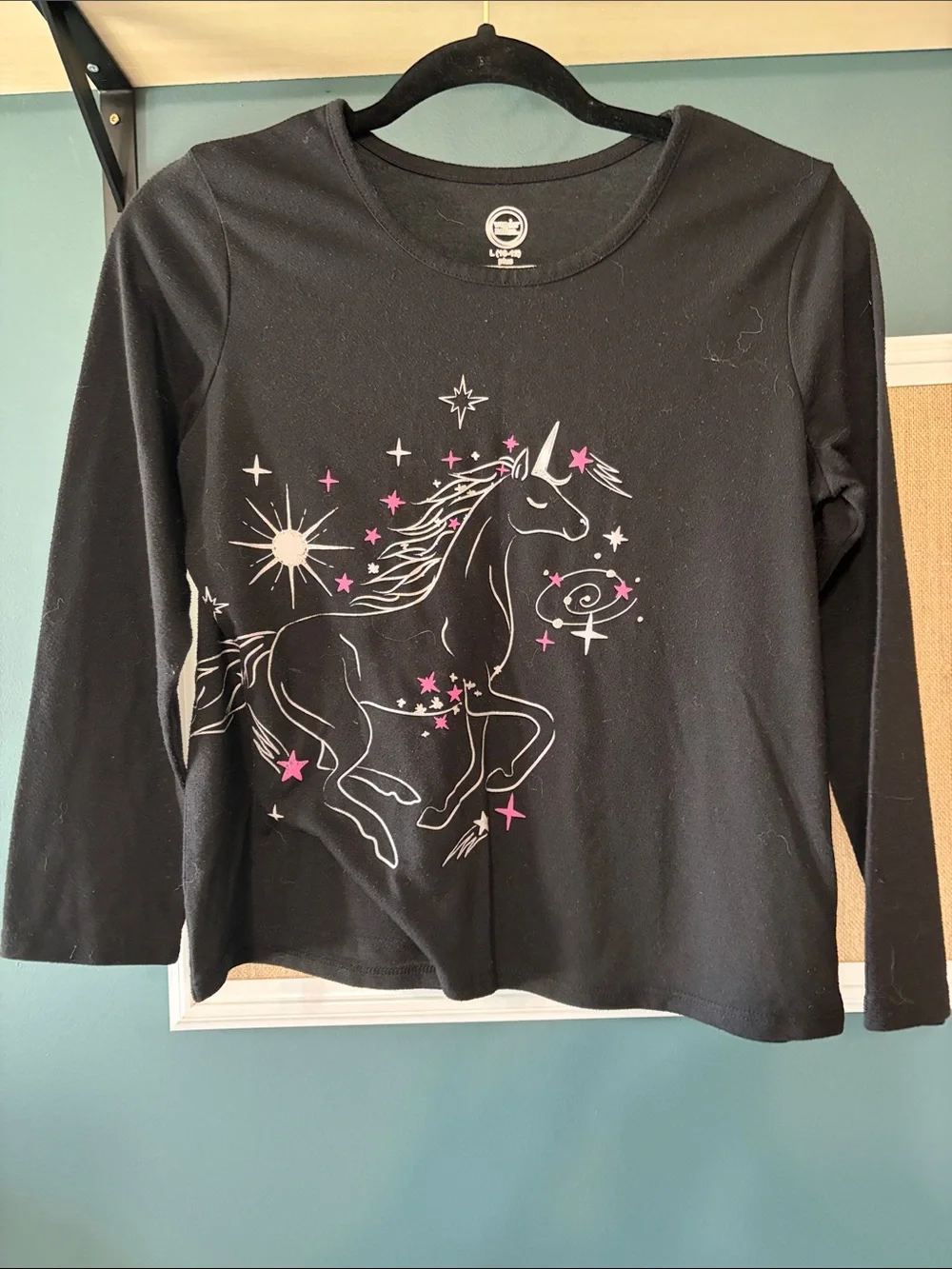 Girls Black Unicorn Graphic Pajama Set with Tie-Dye Leggings